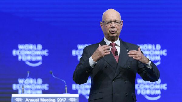 Founder and Executive Chairperson of the World Economic Forum, Klaus Schwab, addresses the assembly during the Crystal Award ceremony on the eve of the opening of the World Economic Forum, on January 16, 2017, in Davos. - Sputnik International