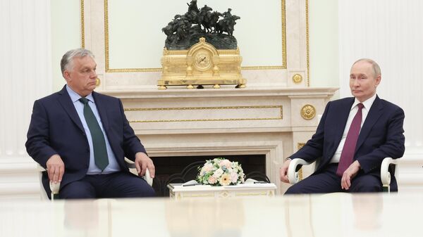 Russian President Vladimir Putin and Hungarian Prime Minister Viktor Orban, left, attend a meeting at the Kremlin, in Moscow, Russia - Sputnik International