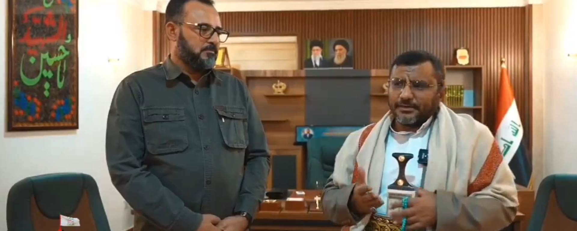 Ansar Allah (Houthi) representative Abu Idris Al-Sharafi makes a statement during a visit to the Baghdad Operations Command of Iraq's Popular Mobilization Forces. Screengrab of Ansar Allah in Iraq X video. - Sputnik International, 1920, 09.07.2024