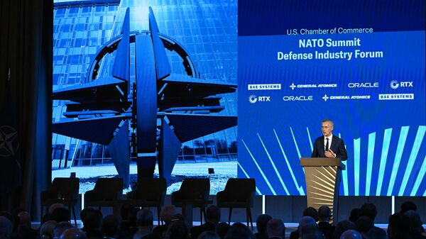 NATO Secretary General Jens Stoltenberg addresses the US Chamber of Commerce in Washington, DC, on July 9, 2024.  - Sputnik International