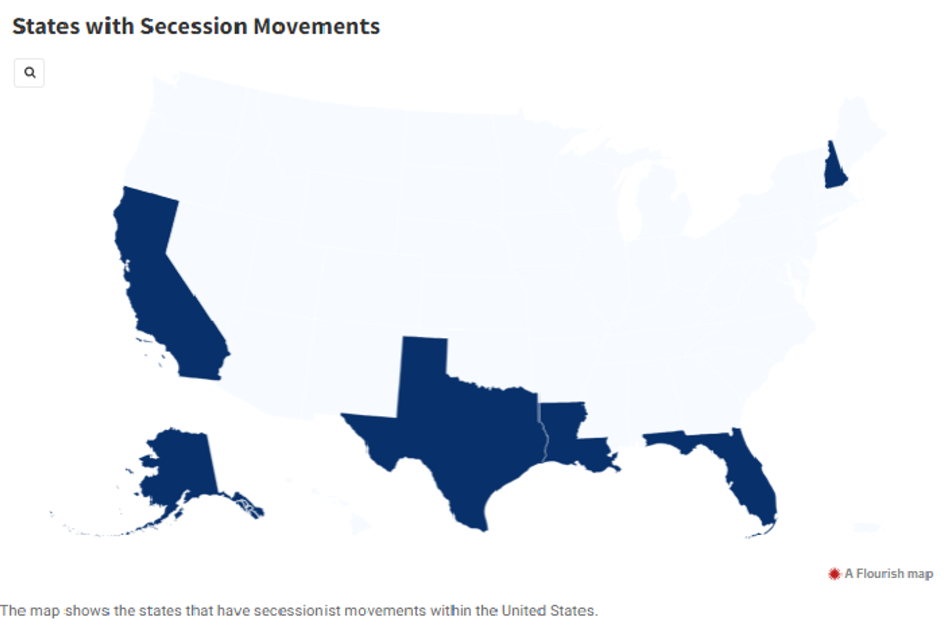 The map shows the states that have secessionist movements within the United States. (Newsweek) - Sputnik International, 1920, 12.07.2024