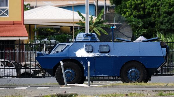 French gendarmerie armored vehicle Berliet VXB-170 (or VBRG) is seen at the entrance of the Vallee-du-Tir district, in Noumea, New Caledonia.  - Sputnik International