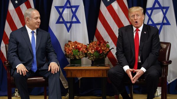 Donald Trump speaks during a meeting with Israeli Prime Minister Benjamin Netanyahu at the Palace Hotel during the United Nations General Assembly - Sputnik International