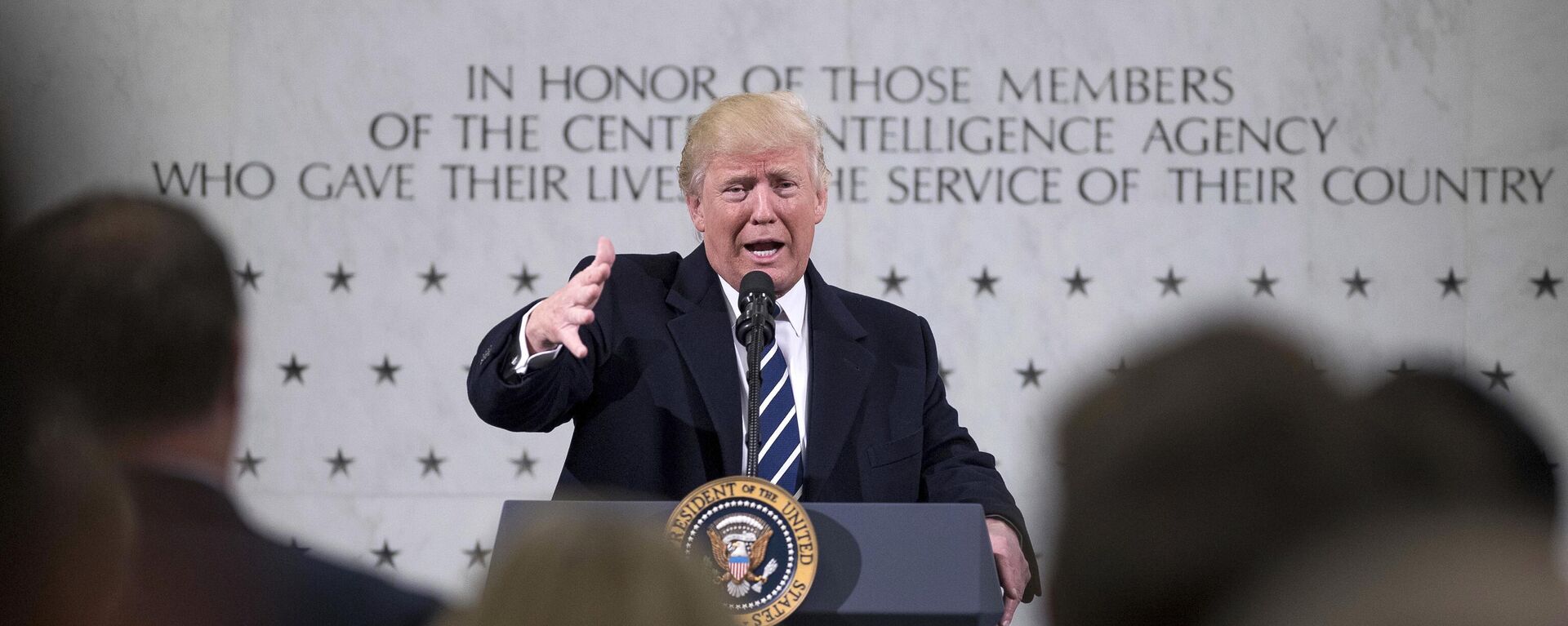 In this Jan. 21, 2017, photo, President Donald Trump speaks at the Central Intelligence Agency in Langley, Va. No one knows how seriously to take Trump’s threat to seize Iraq’s oil. Doing so would involve extraordinary costs and risk confrontation with America’s best ground partner against the Islamic State, but the president told the CIA: “Maybe you’ll have another chance.” (AP Photo/Andrew Harnik) - Sputnik International, 1920, 26.07.2024