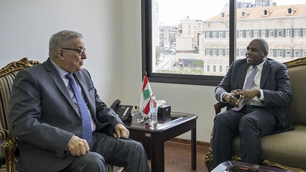 Lebanese Foreign Minister Abdallah Bouhabib, left, meets with David Lammy in Beirut, Lebanon, Friday, Jan. 12, 2024. (AP Photo/Hassan Ammar) - Sputnik International