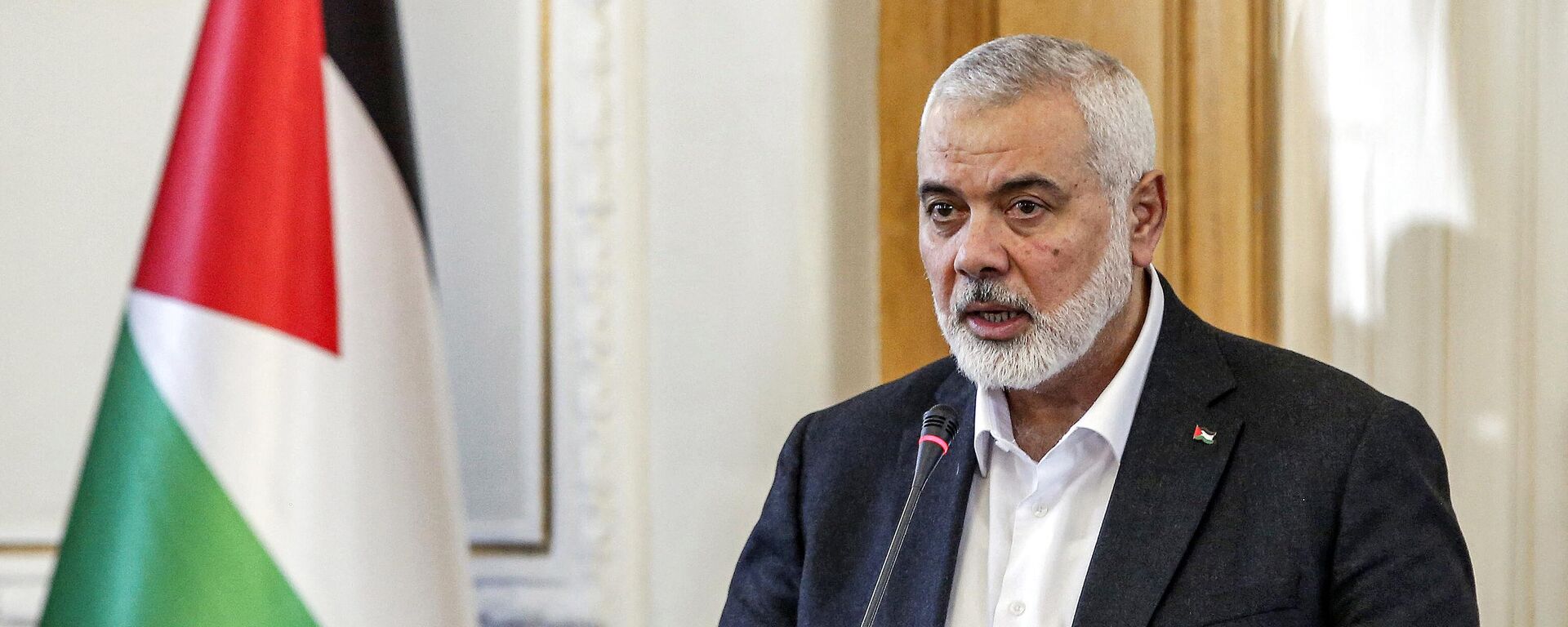 Ismail Haniyeh, the Doha-based political bureau chief of the Palestinian Islamist movement Hamas, speaks to the press after a meeting with the Iranian foreign minister in Tehran on March 26, 2024. - Sputnik International, 1920, 31.07.2024