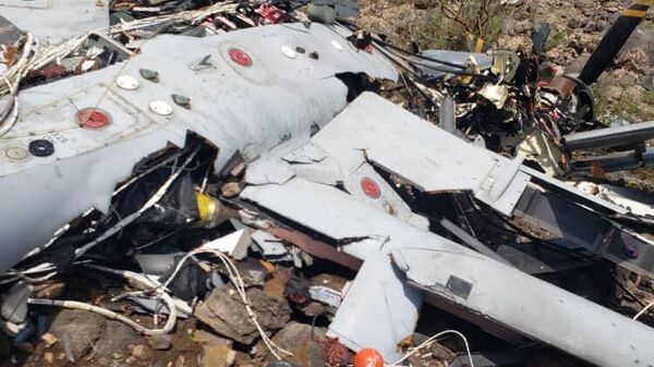 Photo posted to social media purportedly showing wreckage of a US MQ-9 shot down over northern Yemen by the Houthi militia. Sputnik has not been able to independently verify the authenticity of the photo. - Sputnik International