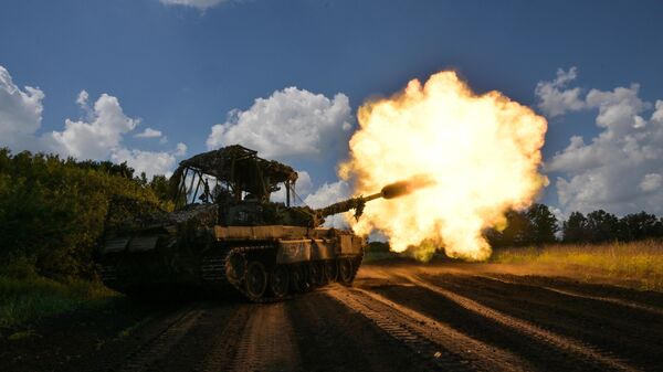 Сombat work of a Russian tank in the special military operation zone. File photo - Sputnik International