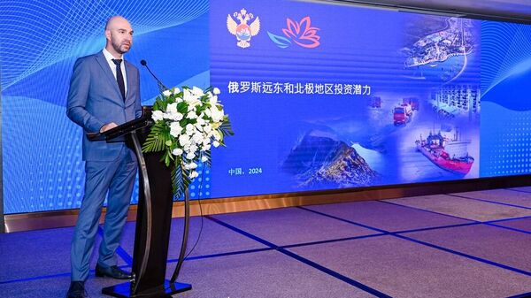 Kirill Kamenev, deputy general director of the Far East and Arctic Development Corporation, delivers a speech at a session of the Eastern Economic Forum (EEF) in Guangzhou, China. - Sputnik International