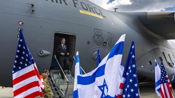 US Secretary of State Antony Blinken disembarks from an aircraft as he arrives in Tel Aviv, Israel, Friday, March 22, 2024 - Sputnik International