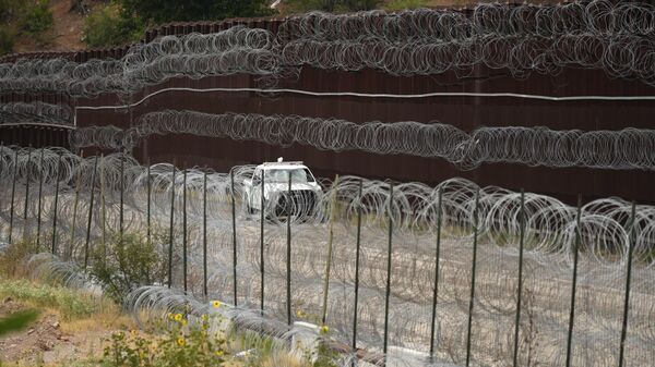 A vehicle drives along the U.S. side of the US-Mexico border wall in Nogales, Ariz. on Tuesday, June 25, 2024. - Sputnik International