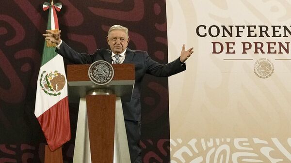 Outgoing Mexican President Andres Manuel Lopez Obrador gives his regularly scheduled morning press conference at the National Palace in Mexico City, April 15, 2024.  - Sputnik International