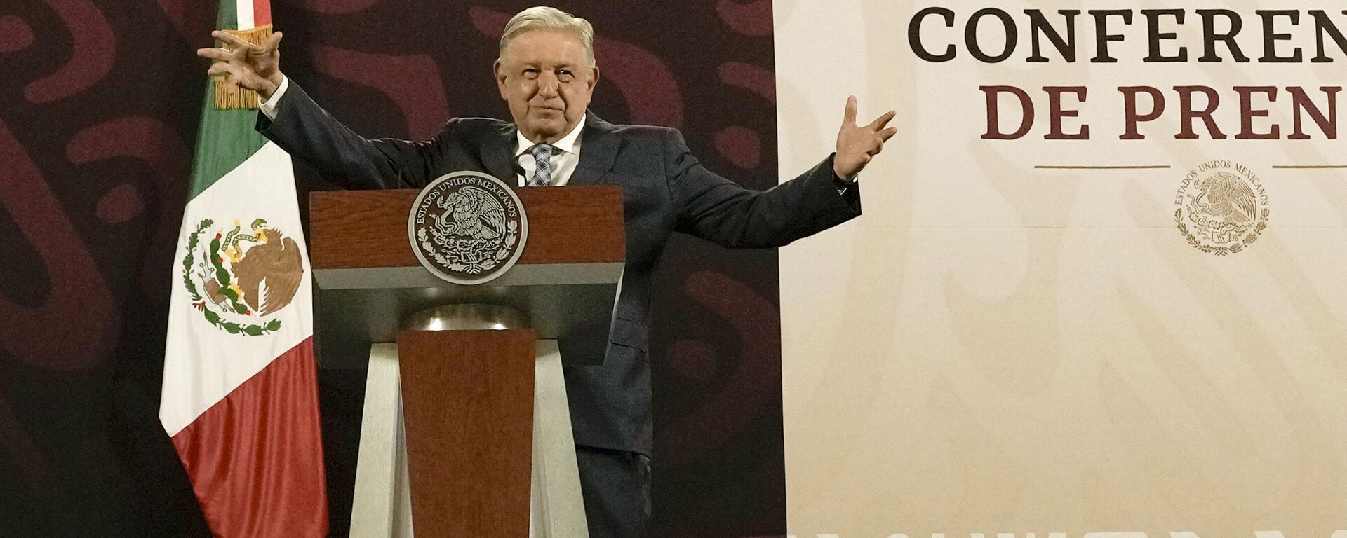 Outgoing Mexican President Andres Manuel Lopez Obrador gives his regularly scheduled morning press conference at the National Palace in Mexico City, April 15, 2024.  - Sputnik International, 1920, 18.08.2024