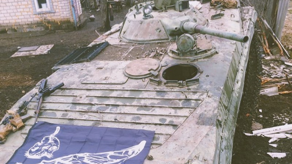 raoulduke_69 shares a picture on social media of a destroyed armored personnel carrier in Ukraine, February 26, 2022. Published under fair use. raoulduke_69 shares a picture on social media of a destroyed armored personnel carrier in Ukraine, February 26, 2022. Published under fair use. - Sputnik International