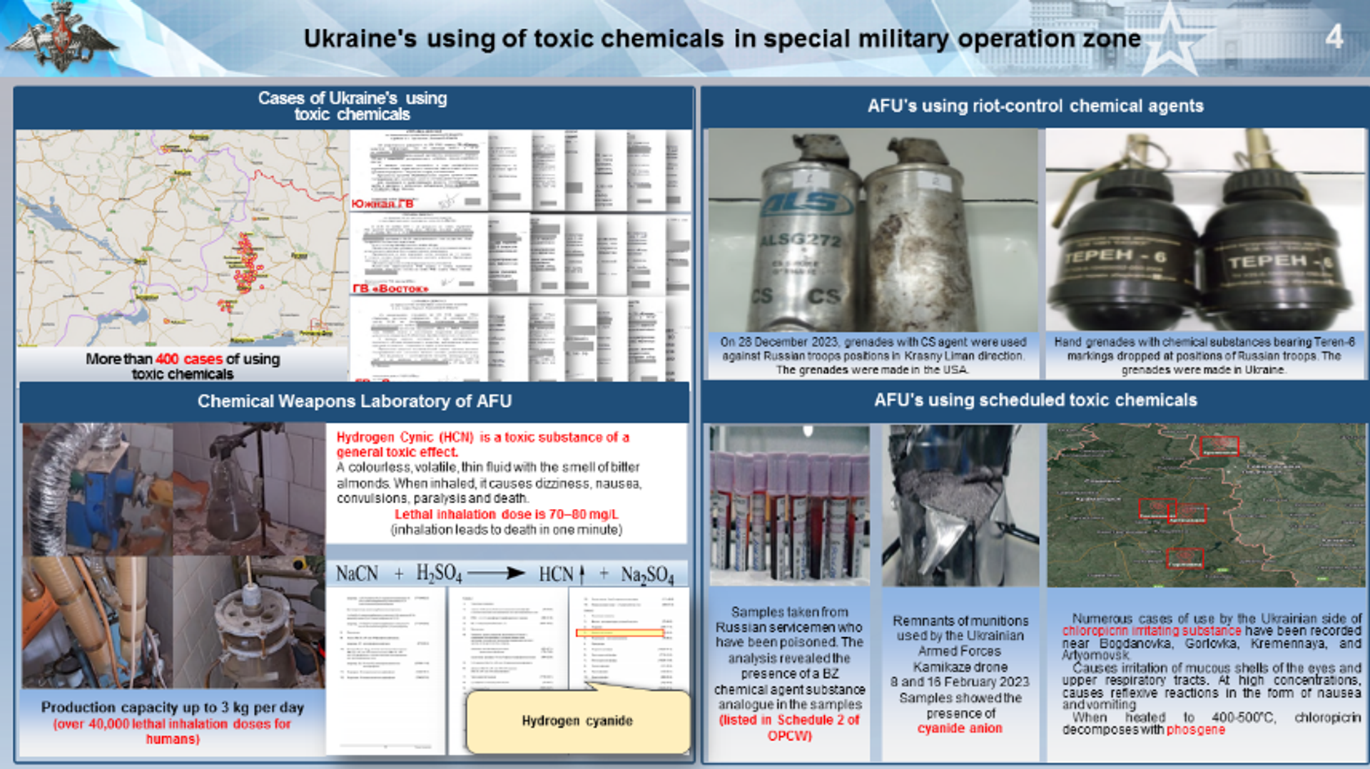 Screenshot of evidence released at a briefing by the Ministry of Defence of the Russian Federation on August 27, 2024, showing Ukraine's use of toxic chemicals in special military operation zone. - Sputnik International, 1920, 27.08.2024