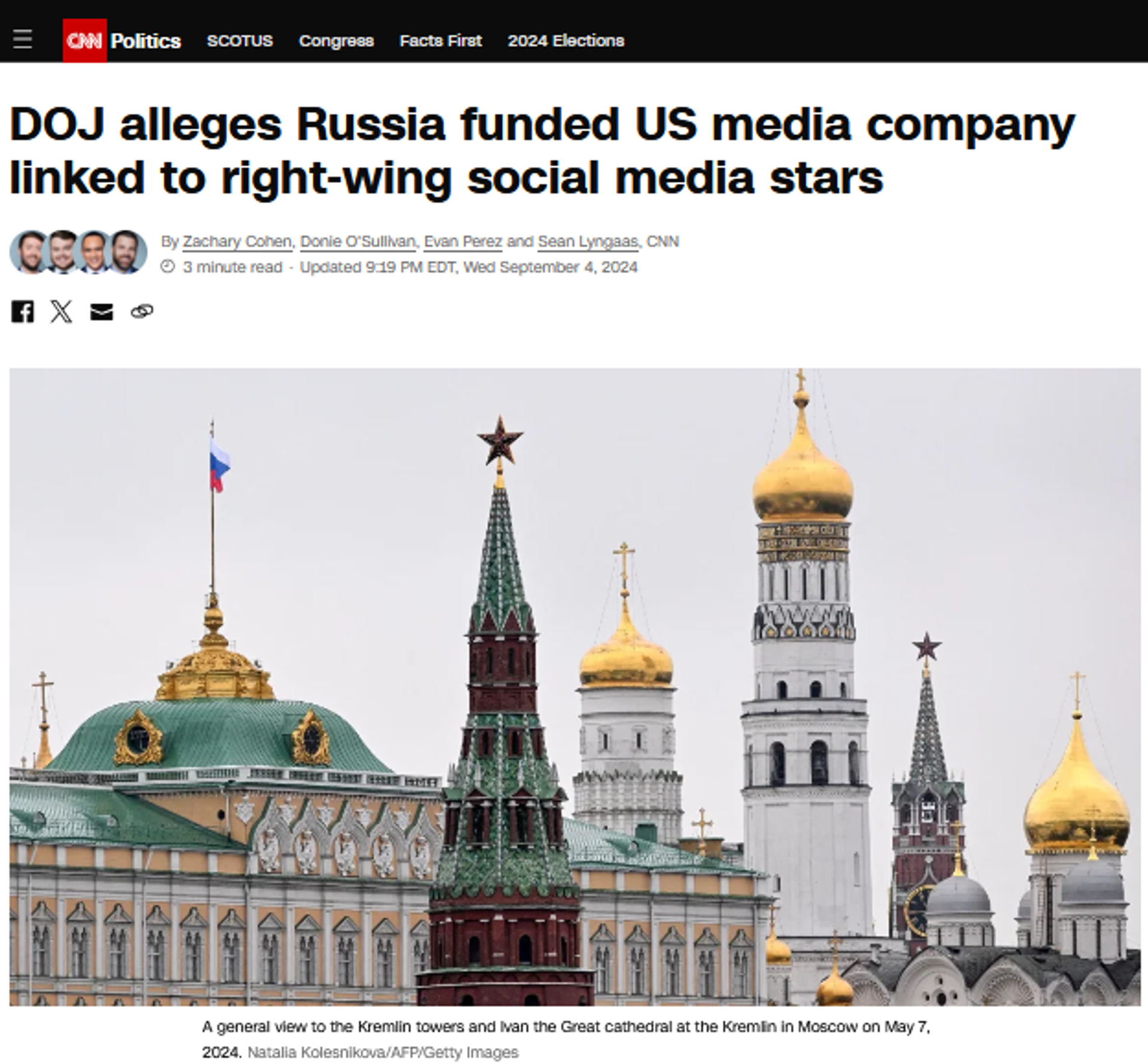 Screenshot of CNN publication. - Sputnik International, 1920, 05.09.2024