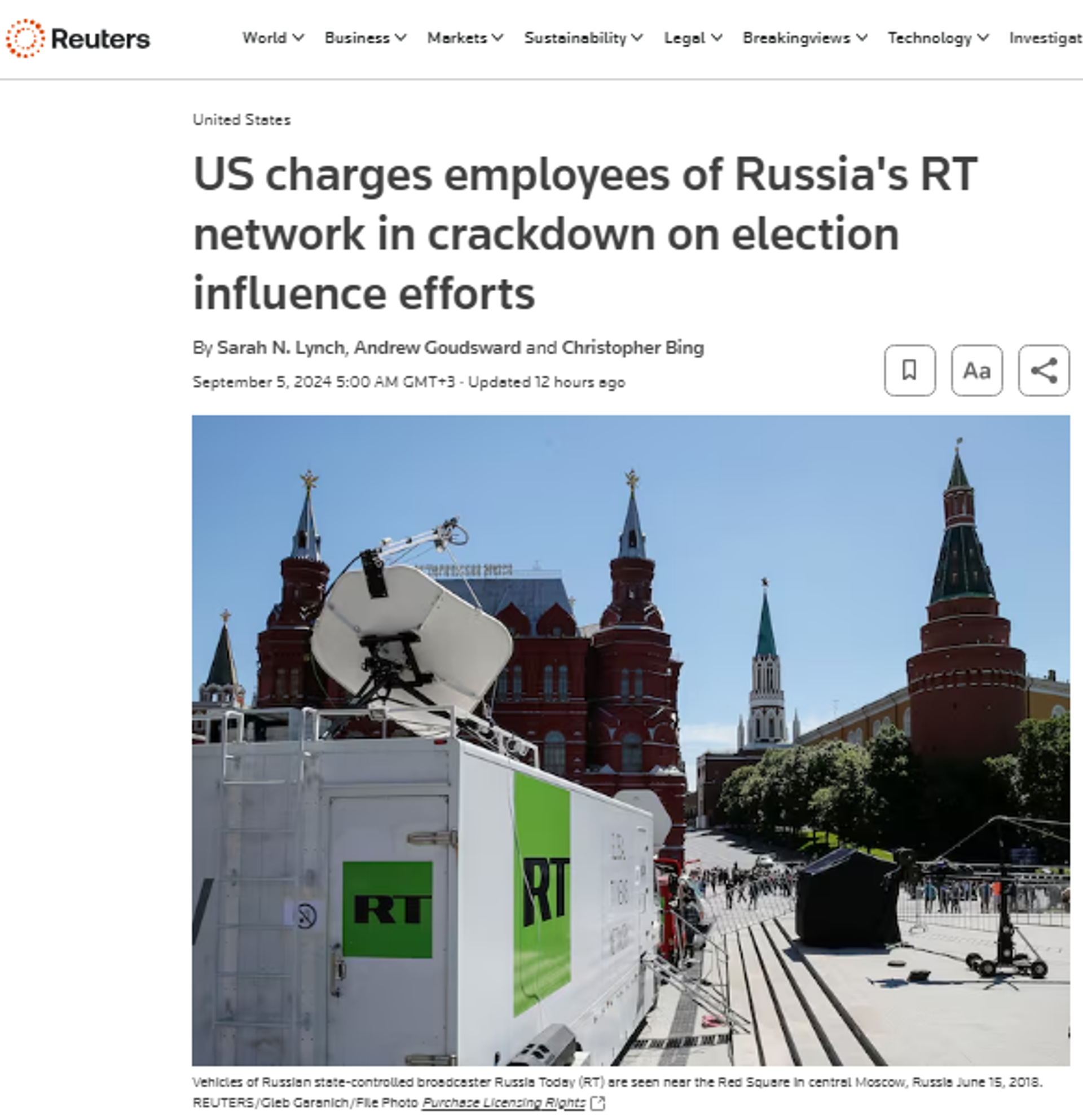 Screenshot of publication by Reuters. - Sputnik International, 1920, 05.09.2024