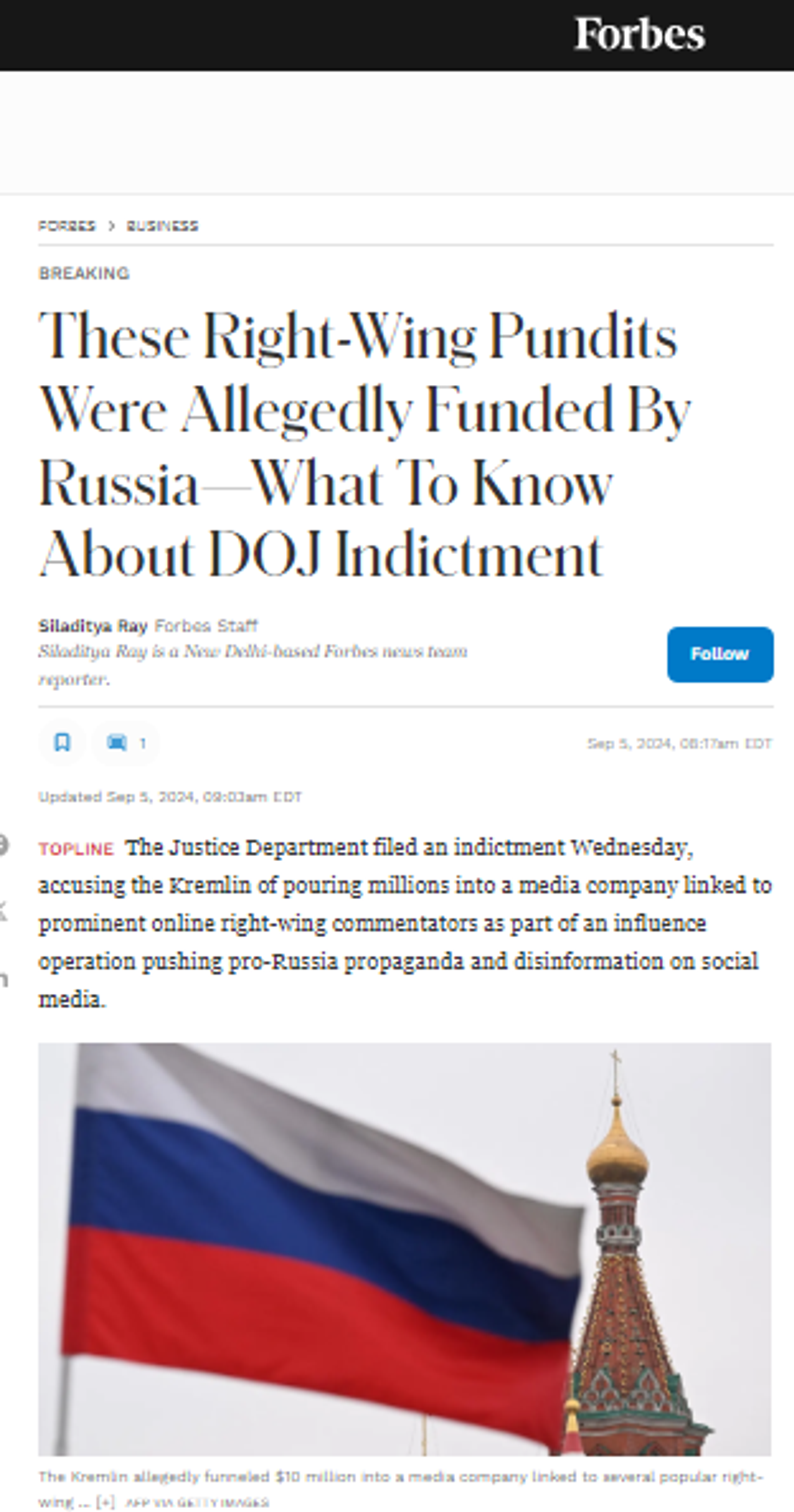 Screenshot of Forbes publication. - Sputnik International, 1920, 06.09.2024