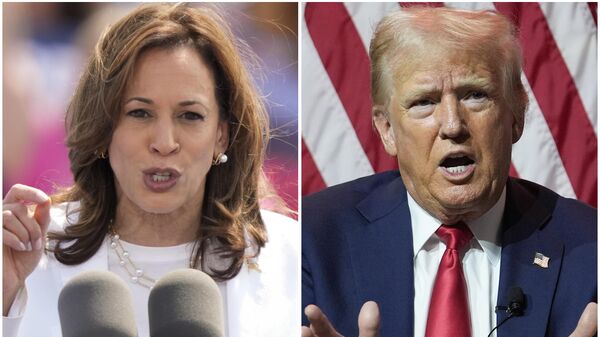 This combination of photos shows Vice President Kamala Harris, left, on Aug. 7, 2024 and Republican presidential candidate former President Donald Trump on July 31, 2024. (AP Photo/Charles Rex Arbogast) - Sputnik International