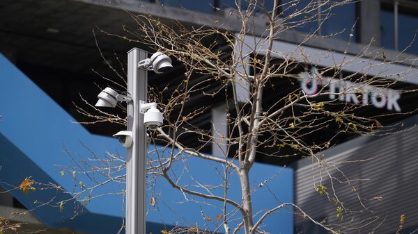 Security cameras are seen at the TikTok Inc. building in Culver City, Calif., Friday, March 17, 2023. (AP Photo/Damian Dovarganes) - Sputnik International