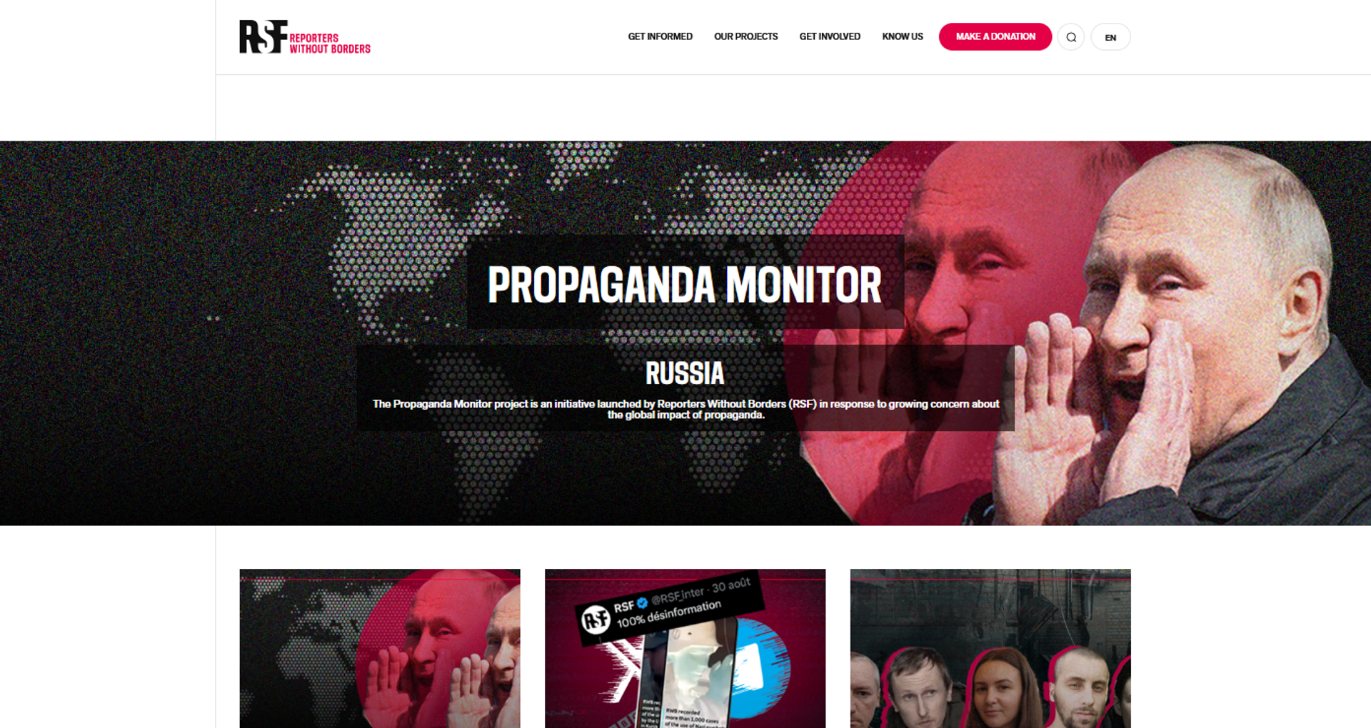 Screenshot of Reporters Without Borders' new 'Propaganda Monitor' project, decrying any media content that doesn't conform with Western media standards on reporting and content as disinformation and propaganda. - Sputnik International, 1920, 30.09.2024