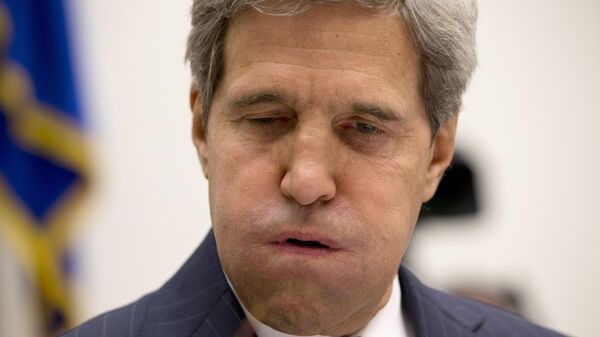 Secretary of State John Kerry sighs on Capitol Hill in Washington, Tuesday, Sept. 10, 2013, prior to testifying before the House Armed Services Committee hearing on the proposed authorization to use military force in Syria - Sputnik International