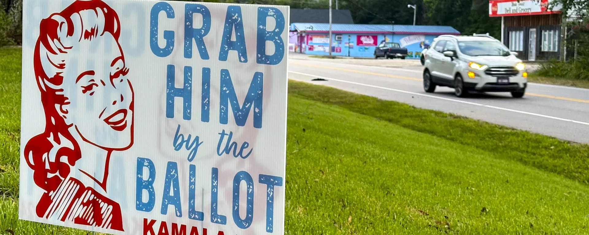 A political sign alluding to a salacious comment by former President Donald Trump sits on a lawn at the edge of a historic mill village in Wake Forest, N.C., on Saturday, Aug. 31, 2024.  - Sputnik International, 1920, 05.10.2024