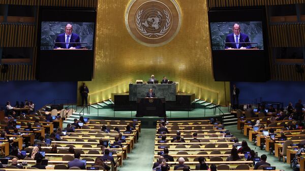 Russian Foreign Minister Sergey Lavrov addresses the 79th session of the United Nations General Assembly at the UN Headquarters, in New York City, the United States. - Sputnik International