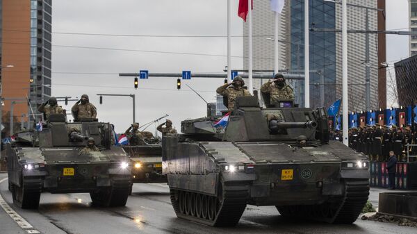 French Army military armored vehicles travel, during the military parade marking the 105th anniversary of the Lithuanian military on Armed Forces Day in Vilnius, Lithuania, Saturday, Nov. 25, 2023. - Sputnik International