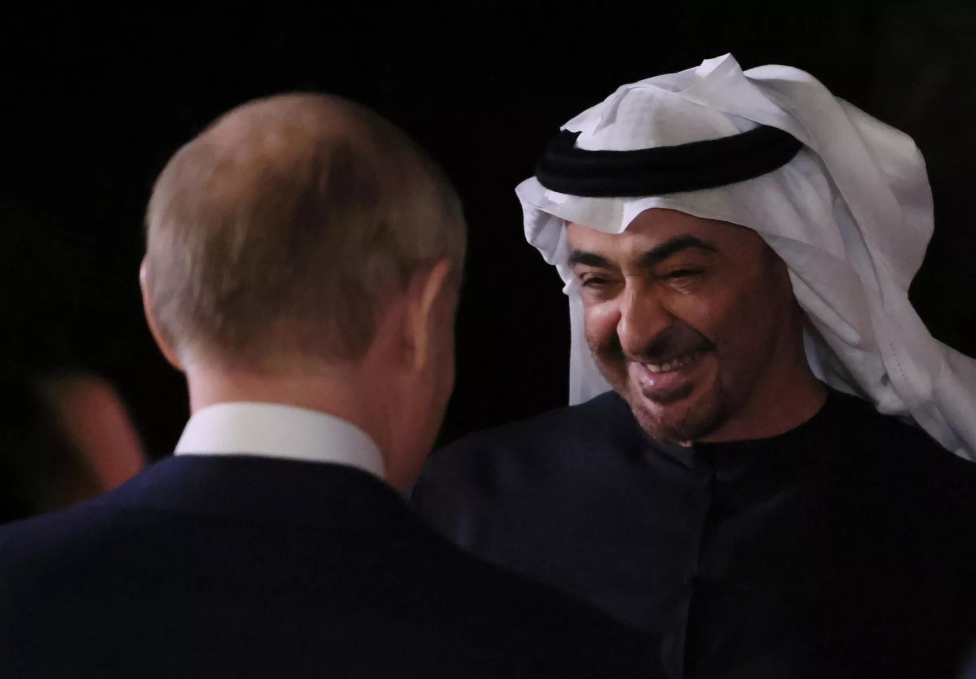 Russian President Vladimir Putin welcomes United Arab Emirates President Sheikh Mohamed bin Zayed Al Nahyan before a meeting at the Novo-Ogaryovo state residence, outside Moscow, Russia. - Sputnik International, 1920, 20.10.2024