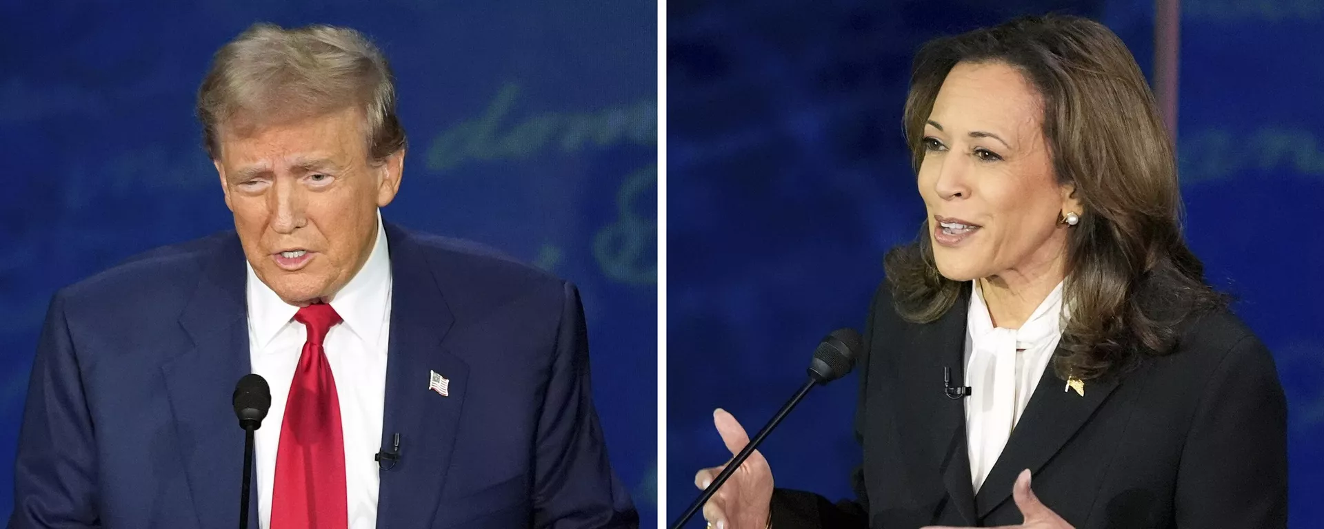 This combination of photos shows Republican presidential nominee former President Donald Trump, left, and Democratic presidential nominee Vice President Kamala Harris during an ABC News presidential debate at the National Constitution Center, Tuesday, Sept. 10, 2024, in Philadelphia.  - Sputnik International, 1920, 27.10.2024