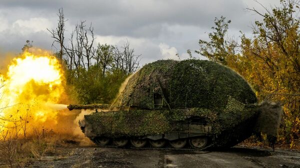 Russia’s T-72B3M tank is seen firing at the Ukrainian army’s positions in the special military operation zone. File photo  - Sputnik International