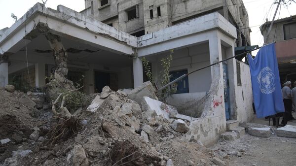 The office of the United Nations for helping Palestinian refugees, UNRWA, that was partly demolished during the Israeli army operation in the West Bank refugee camp of Nur Shams, in Tulkarem, Thursday, Oct. 31, 2024 - Sputnik International