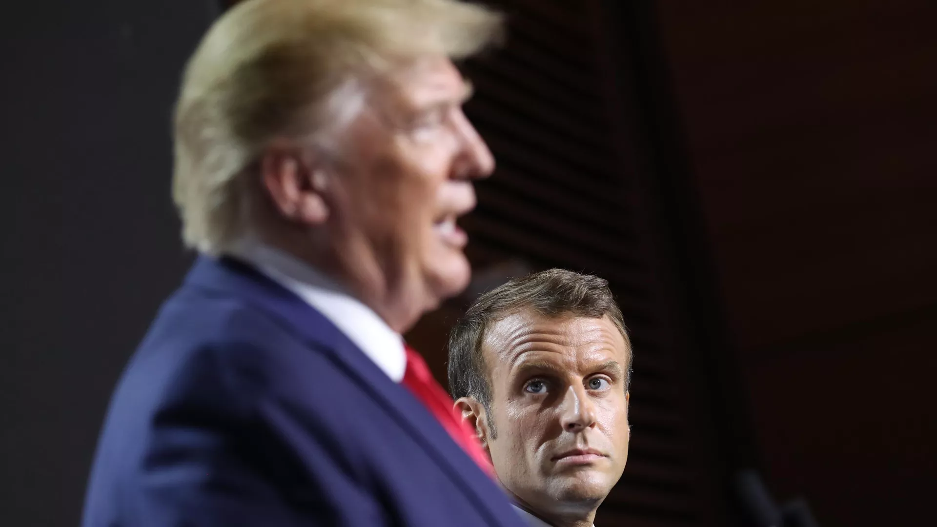 President Donald Trump and French President Emmanuel Macron participate in a joint press conference at the G-7 summit in Biarritz, France, Monday, Aug. 26, 2019.  - Sputnik International, 1920, 08.11.2024