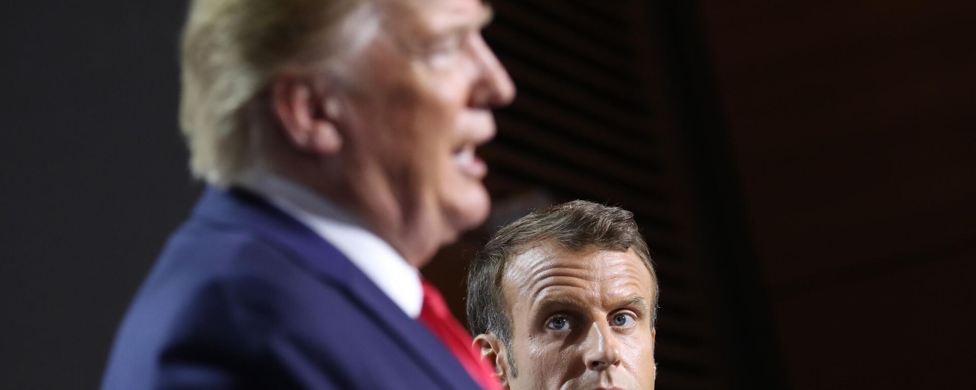 President Donald Trump and French President Emmanuel Macron participate in a joint press conference at the G-7 summit in Biarritz, France, Monday, Aug. 26, 2019.  - Sputnik International, 1920, 08.11.2024