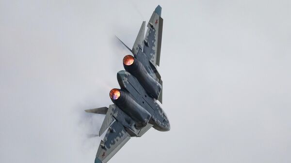 The Russian Sukhoi SU-57 E fighter jet performs during the 15th China International Aviation and Aerospace Exhibition - Sputnik International