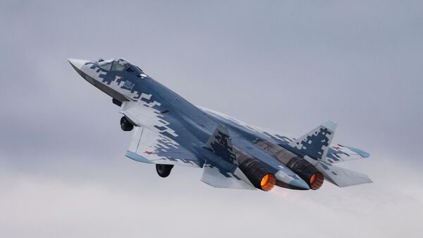 The Russian Sukhoi SU-57 E fighter jet performs during the 15th China International Aviation and Aerospace Exhibition, also known as Airshow China, in Zhuhai, Guangdong Province, China - Sputnik International