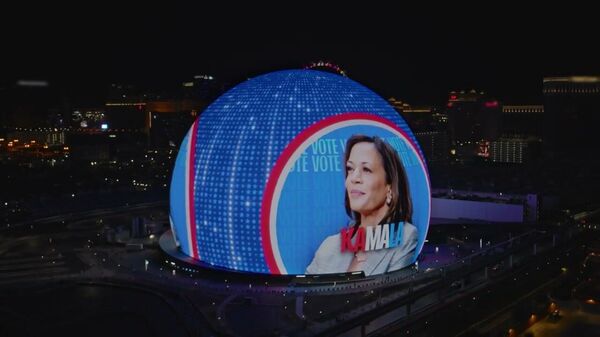 Giant advertisement for Kamala Harris on Las Vegas's iconic Sphere music and entertainment arena. Screenshot from Kamala Harris campaign video. - Sputnik International