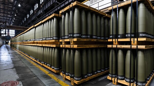 155 mm M795 artillery projectiles are stored for shipping to other facilities to complete the manufacturing process at the Scranton Army Ammunition Plant in Scranton, Pa., Thursday, April 13, 2023 - Sputnik International