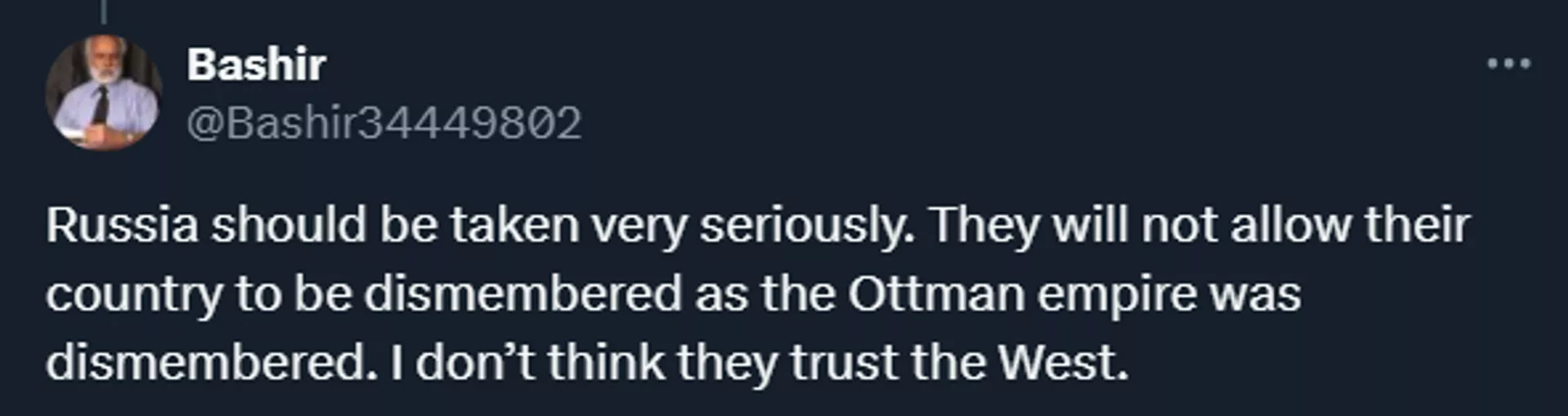 Russia should be taken very seriously. They will not allow their country to be dismembered as the Ottoman empire was dismembered. I don’t think they trust the West - Sputnik International, 1920, 27.11.2024