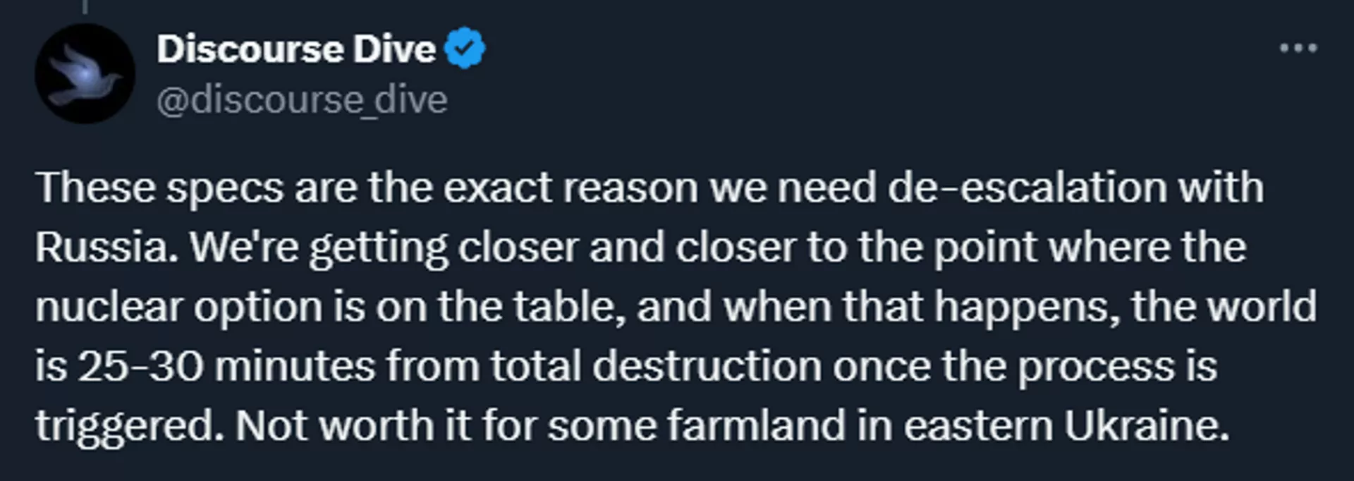 These specs are the exact reason we need de-escalation with Russia. We're getting closer and closer to the point where the nuclear option is on the table, and when that happens, the world is 25-30 minutes from total destruction once the process is triggered. Not worth it for some farmland in eastern Ukraine. - Sputnik International, 1920, 27.11.2024