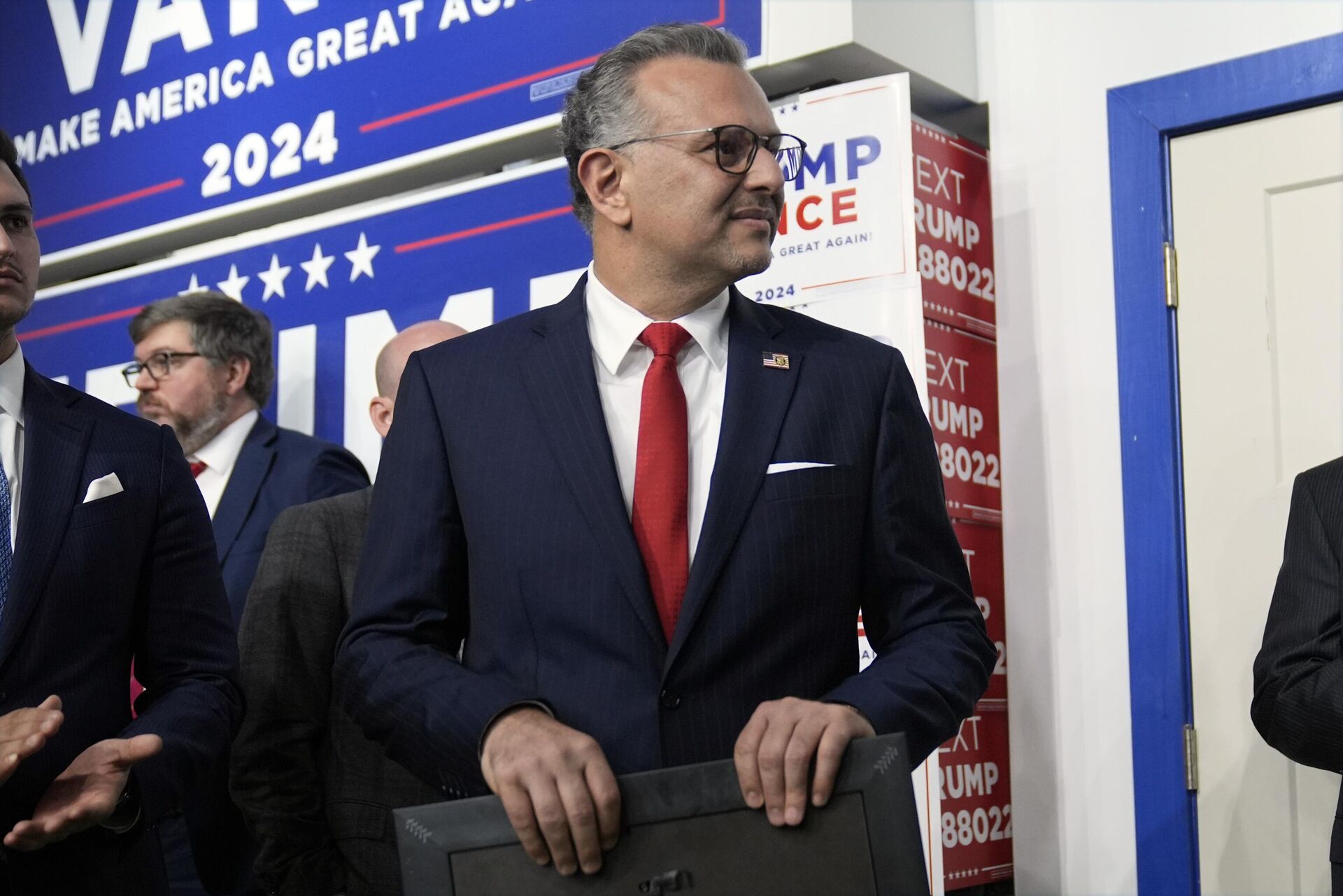 Massad Boulos listens as then-Republican presidential nominee President Donald Trump speaks at a campaign office, Friday, Oct. 18, 2024, in Hamtramck, Mich. - Sputnik International, 1920, 02.12.2024