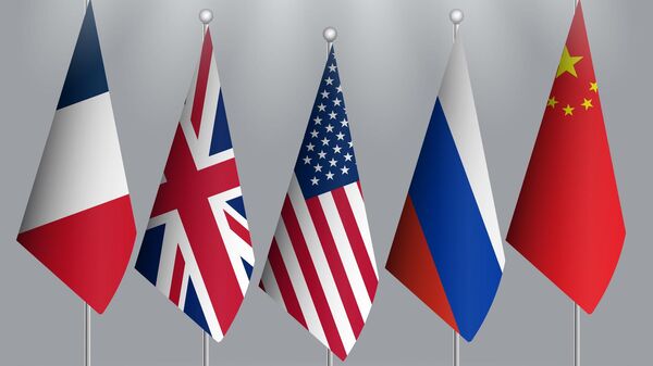 Set of Standings flags of USA, Russia, UK, China, and France - Sputnik International