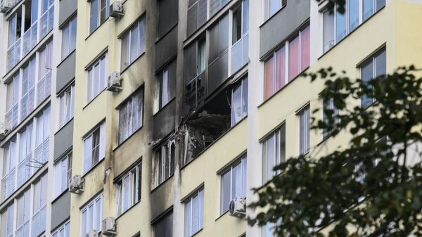 Damaged apartment block following a Ukrainian drone attack on Ramenskoye, Moscow region, Russia - Sputnik International