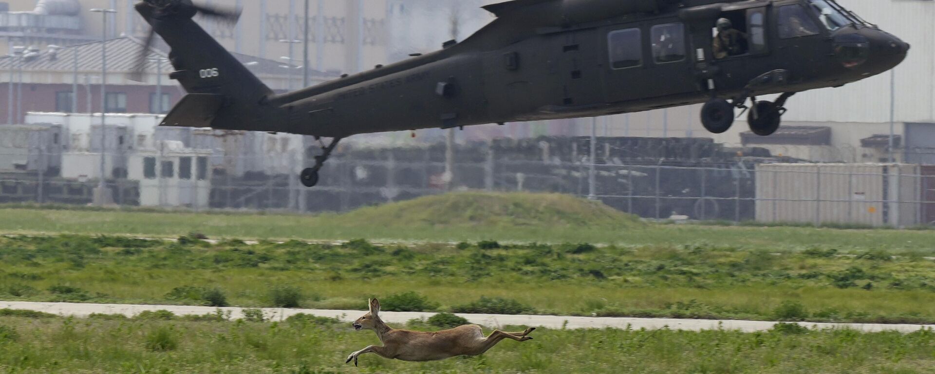 A Blackhawk UH-60 helicopter tries to land in an air assault and STX lanes during the best squad competition at Camp Humphreys in Pyeongtaek, South Korea, Thursday, May 4, 2023. T - Sputnik International, 1920, 16.12.2024