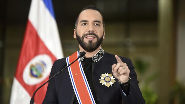 El Salvador President Nayib Bukele speaks after receiving Costa Rica's highest honor from President Rodrigo Chaves at the presidential palace in San Jose, Costa Rica, Monday. - Sputnik International