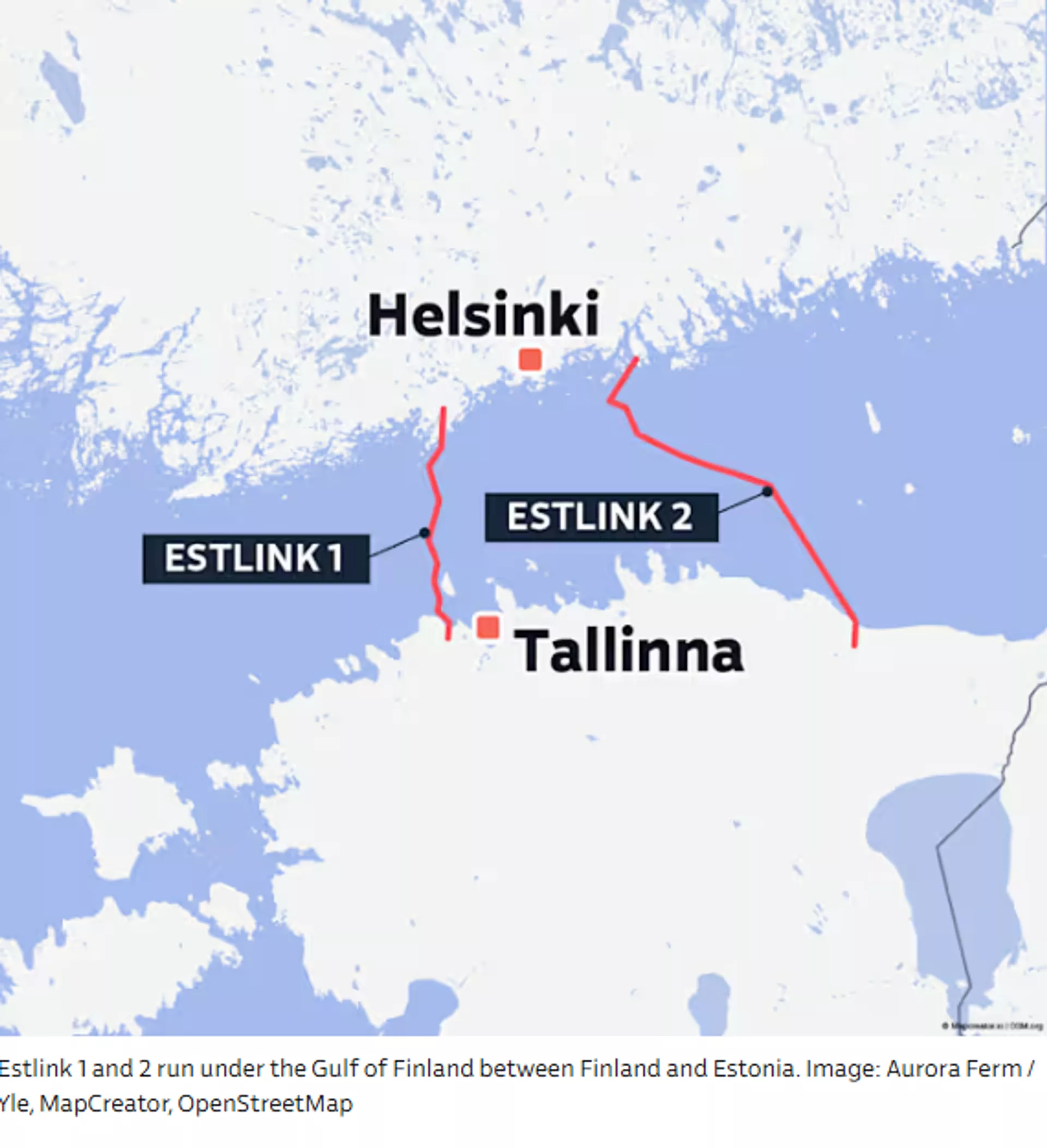 Screenshot of map showing Eastlink 1 and 2 under the Gulf of Finland. - Sputnik International, 1920, 26.12.2024