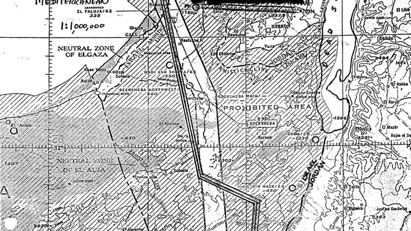 Map of one possible route for a canal across the Negev Desert in Lawrence Livermore's proposal to use nuclear explosions to build an artificial waterway to rival the Suez Canal. - Sputnik International