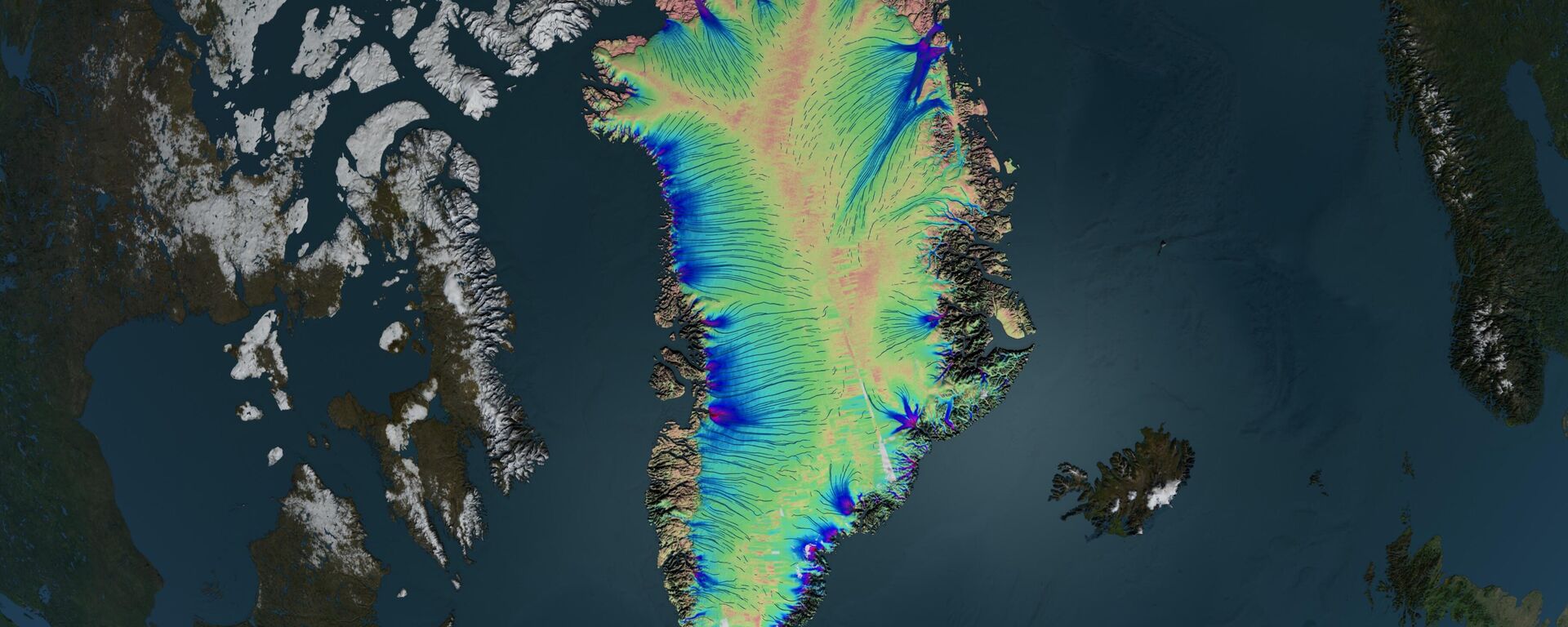 A high resolution still image showing the velocity flow over Greenland. - Sputnik International, 1920, 03.01.2025