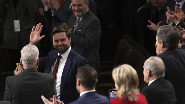 Vice President-elect JD Vance waves after a joint session of Congress announced the results for he and President-elect Donald Trump in the Electoral College votes, affirming Trump's victory in the presidential election, Monday, Jan. 6, 2025, at the U.S. Capitol in Washington. - Sputnik International